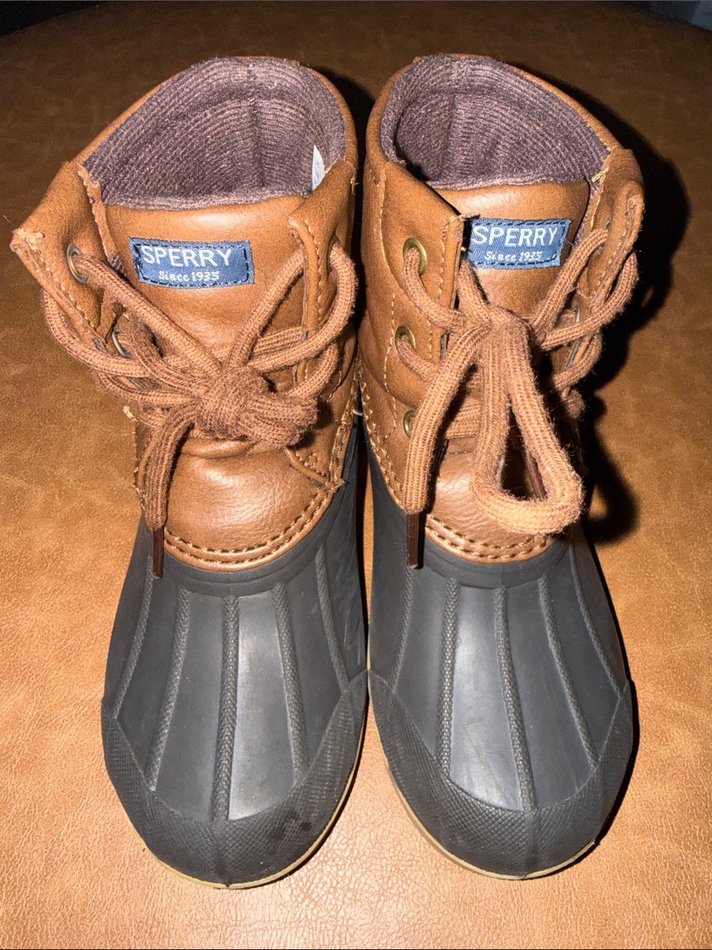 Sperry Kids Size 12M Brown Leather & Brown Rubber Rain Duck Boots